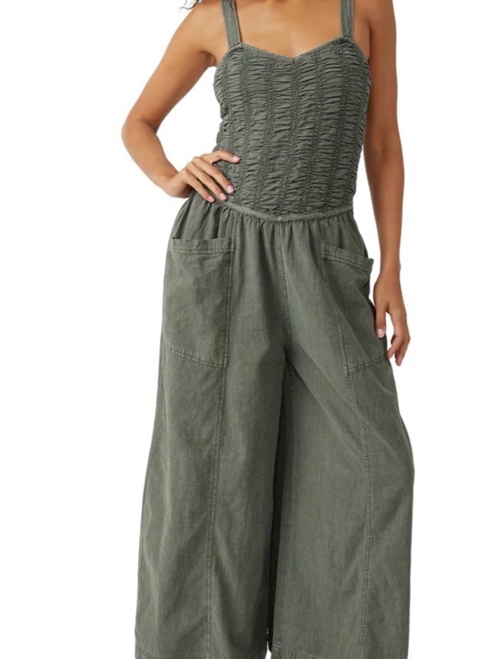 🆕Bnwt Free People After All Ruched One Piece Smocked Wide-Leg jumpsuit - Picture 6 of 10